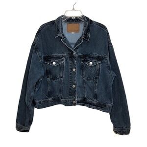 American Eagle Outfitters Cotton Dark Wash Distressed Details Jean Jacket XL